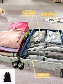 1pc Rectangular Compressed Storage Bag, Striped Fabric With One-Way Air Valve, Manual Roll-Press Space-Saving Design, Vacuum Storage Bag Without Air Pump, Suitable For Clothes, Ideal For Dorm, Business Trip And Travel Essentials, College Life Essentials, Holiday Essentials - Multicolor - View 12