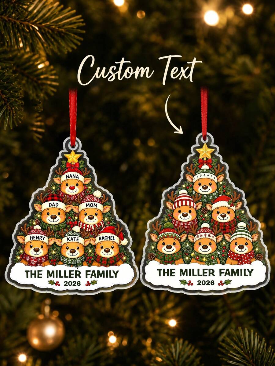 1pc Personalized Reindeer Family Christmas Ornament, Custom Family Name Acrylic Ornament, Reindeer Tree Ornament, Christmas 2026 Family Gift,Christmas Tree Decor,Christmas Gift - Multicolor - View 1