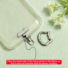 360-Degree Rotatable Mysterious Stainless Steel Clip, Metal Sheet For Connecting Phone And Lanyard, Paired With Metal Cat Head-Shaped Spring Ring Finger Hook - Multicolor - View 7