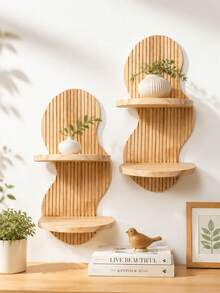 Bohemian Arch Wall Shelf, Double-Layer Hanging Wooden Storage Rack, Mid-Century Modern Wall Decor, Rustic Brown Living Room Bedroom Plant Display Shelf, Suitable For Outdoor Entryway Decoration - View 12