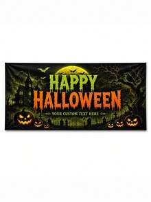 Personalized Text Halloween Fence Banner, Custom Family Name Yard Sign, Haunted House Witch Bats And Jack O Lantern Theme, Spooky Porch Decoration, Trick Or Treat Party Backdrop, Fall Holiday Outdoor Display For Families And Homeowners. - Multicolor - View 18