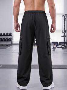 Men's Loose Casual Straight Leg Cargo Pants, Multi-Pocket Bottoms For Spring And Autumn, Outdoor Sports And Commuting - Black - View 5