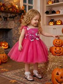 Gaun Putri Organza Merah Mawar untuk Pesta Halloween Bayi Perempuan, Cocok untuk Pesta. - Hot Pink - View 2