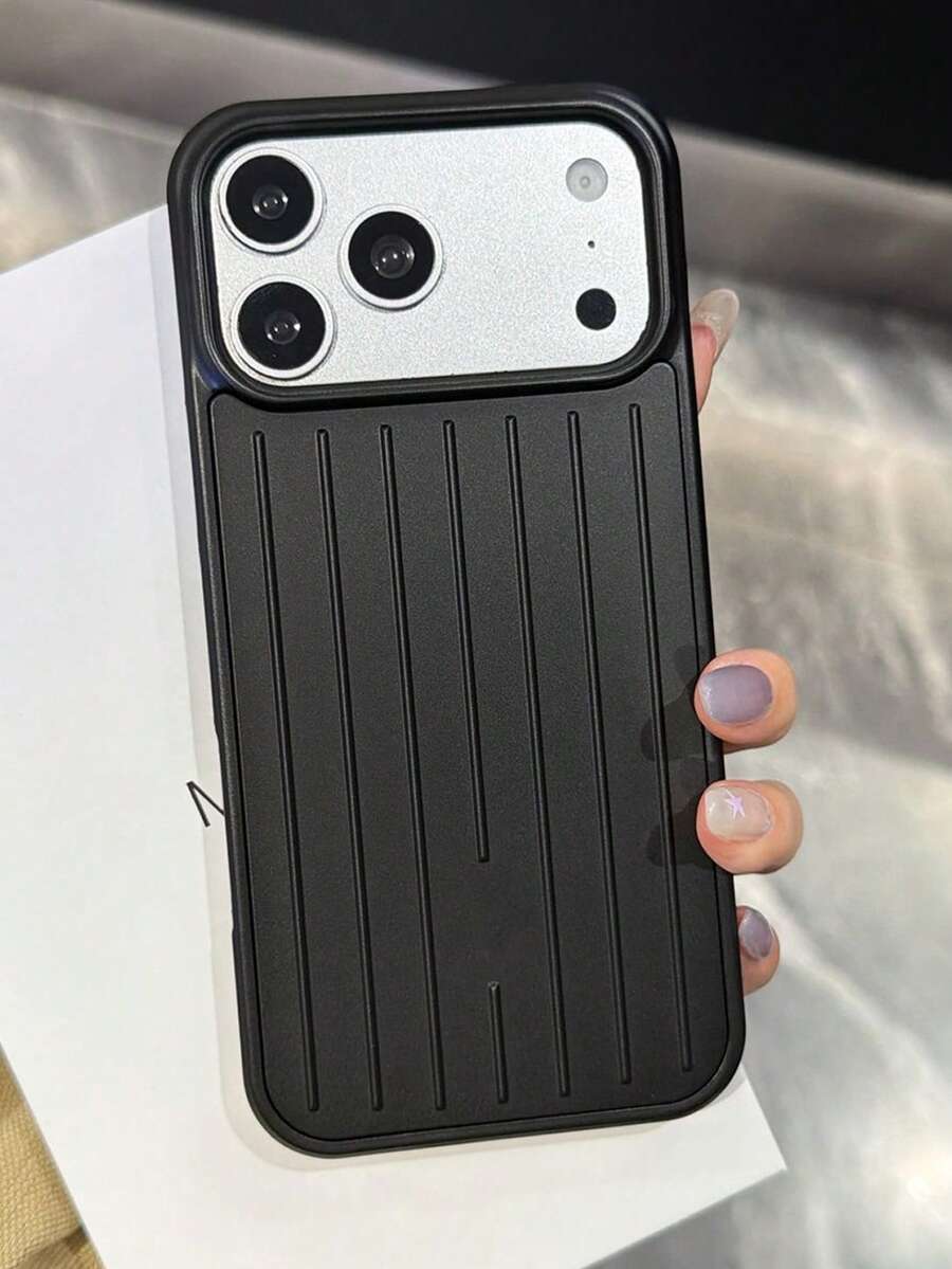 升級版防滑紋理邊框,粉黑配色行李箱與手機殼,適用 Apple 17 Pro Max,霧面防摔保護,16 Pro 鏡頭全覆蓋設計,15 Pro Max 高級保護殼 - 黑色 - 查看 1
