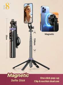 D8 Magnetic Attraction Cell Phone Selfie Stick Tripod, Smartphone Tripod Stand All-In-1 With Integrated Wireless Remote,Portable,Lightweight,Extendable Phone Tripod , All-In-1 Cell Phone Selfie Stick Tripod With 360° Rotatable Fill Light, 1300MM Extendable Portable Lightweight Smartphone Tripod Stand, Compatible With Iphone Duo 18 17/16/15/14/13 & All Android Phones - one-size - View 20