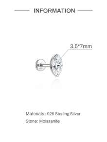 1pc Moissanite 925 Sterling Silver Marquise Shape 3/4/5/6/7mm Threaded Flat Back Piercing Stud Earrings, Suitable For Helix Cartilage, Wedding Gift - Silver - View 11