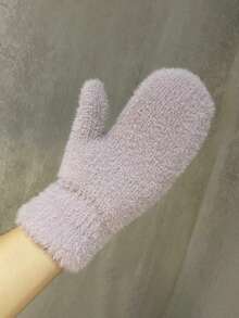 FADZOYLE 1 Pair Women Thick Solid Color Plus Fluff Gloves Winter Fall Warm Unisx Soft Knit Cold Weather Running Driving Hiking Ski And Gift - Gloves - View 17