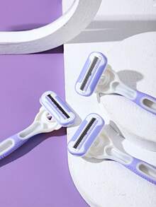 Women's Razor, 3-Blade Manual Razor, Rubber Handle, Bikini Hair Removal Shaving Tool, Leg Hair Removal Shaving, Purple, Salon Beauty Travel Essential Hair Care Products And Accessories - Mauve Purple - View 5