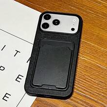 1件自黏式卡夾 + 磨砂荔枝紋 TPU 全包防摔極簡手機殼，適用 Apple 18 17 16 15 14 13 12 11 Pro Max/Plus 7/8/XR，防指紋保護殼 - 黑色 - 查看 3