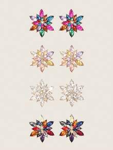 Valisandre 2pcs Colorful Multi-Layer Flower Rhinestone Stud Earrings, Gift For Women, Suitable For Daily, Date, Vacation - Multicolor - View 2