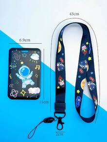 1 Set Black Astronaut Card Holder Lanyard, Cute Spaceman Student Card Holder Halter Detachable Key Holder - Black - View 5