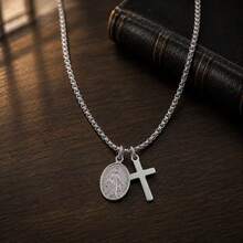 1pc Fashion Cross Oval Mary Mama Pendant Stainless Steel Chain Necklaces For Men - Cross - View 3