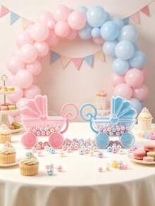 6/12pcs Baby Shower Gift Box Set, Pink And Blue Baby Cradle Cart Packaging Box, Gender Reveal Party Table Decor, Party Favors, Party Supplies - Multicolor - View 5