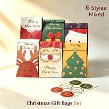 6pcs Christmas Gift Bags - Santa Claus, Snowflake, Reindeer Pattern Kraft Paper Bags With Stickers, Holiday Party Gift Bags, Suitable For Classroom, Gift Wrapping And Winter Celebrations - View 10