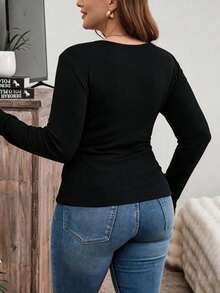 1 buah Sweatshirt Olahraga Lengan Panjang Bahan Fleece Halus Ukuran Besar Musim Gugur/Dingin, Atasan Rajut Bergaris 2-in-1 dengan Tempat Gelas Terintegrasi, Warna Hitam - Hitam - View 6
