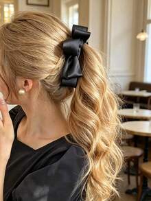 1pc Glossy Satin Ribbon Multi-Layer Bow Banana Hair Clip, Women's Fashion Elegant Hair Accessory, Suitable For Various Occasions - Black - View 5