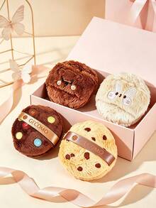 1pc Round Plush Makeup Powder Puff, Embroidered Cookie Pattern, Effective For Applying Setting Powder, Multi-Functional Makeup Sponge, Women's Cosmetic, Women's Gift, Suitable For Vanity, Daily Beauty And Holiday Gifting Occasions - Multicolor - View 2