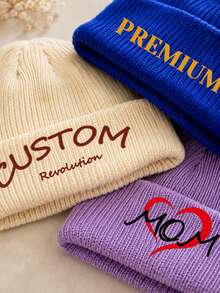Personalized Embroidered Knit Hat, Customized Text Winter Knit Hat Warm, Customized Logo Solid Color Knit Hat Beanie, Daily Outdoor Autumn - Multicolor - View 4