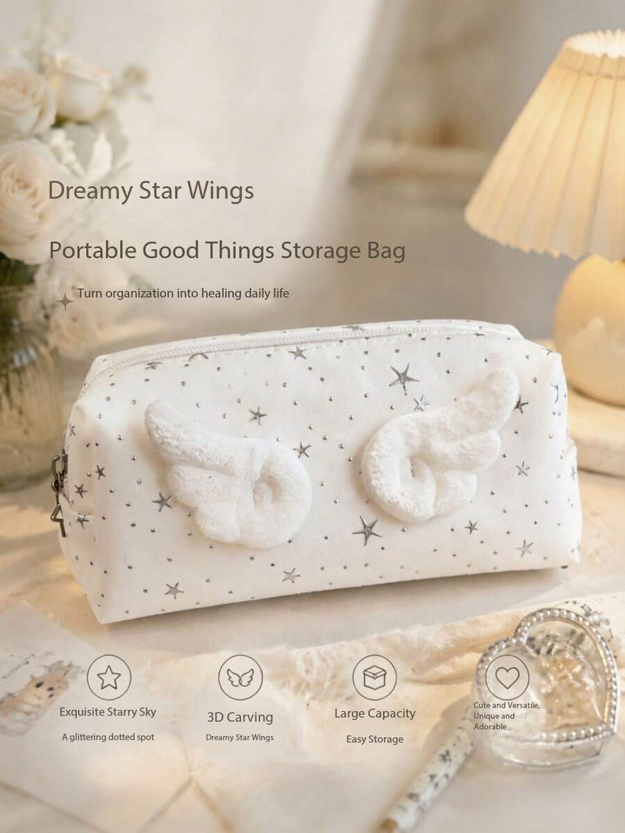 2pcs Angel Wings Pencil Case, High Aesthetic Value, Ins Niche Style, Large Capacity Pencil Case With 1 Neutral Pen - Multicolor - View 1