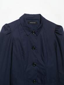DEEKA Autumn New Women's European And American Style Fashion Minimalist Versatile Pleated Shoulder Short Jacket - Navy - View 7