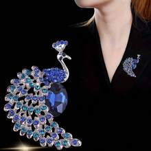 1pc Blue Crystal Gemstone & Rhinestone Peacock Brooch - Blue - View 6
