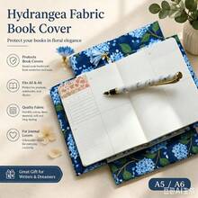 1pc A5/A6 Hydrangea Floral Print Fabric Book Cover, Vintage Linen With Flower Tassel Notebook Sleeve, Reusable Protective Cover For Planner, Reading Books, Daily Stationery - Dark Blue Hydrangea - View 4