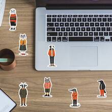 50Pcs Retro Hand‑Dressed Anthropomorphic Animal Stickers Pack, Forest Creatures In Casual Outfits Vinyl Waterproof Decals, Whimsical Folk Aesthetic Decor For Laptop Water Bottle Journal Scrapbook, Suitable For Adults And Users - Alien - View 4