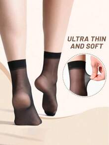 20 Pairs Women's Sheer Short Socks, Thin Spring/Summer Crystal Short Socks, Black And Light Nude, Transparent Versatile Casual Socks (No Card) - Beige - View 3