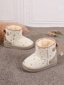 Children's Dreamy Starlight Snow Boots With Thick Fleece Lining, Wearing Sweet And Warm Short Boots For Little Girls In Winte - Beige - View 1