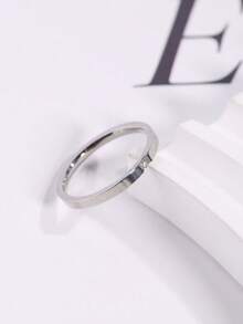 1pc Stainless Steel Thin Single Rhinestone Plain Band Ring, Women's Daily Commute Gentle Elegant Hand Accessory - Single Small Rhinestone Plain Band Ring - View 3