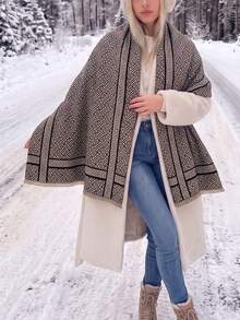1pc Design Geometric Pattern Jacquard Faux Cashmere Warm Scarf Cold-Proof Neck Warmer Women Autumn Winter Fashion Versatile Air Conditioning Shawl Blanket Suitable For Daily Matching And Decoration Use - Multicolor - View 12