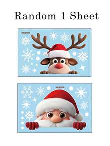 1 Set Christmas Snowflake Glass Window Stickers, Christmas Sticker Decor, Holiday Snowflake Santa Claus Reindeer Snowman Stickers, Christmas Decoration Stickers, Holiday Party Decor, Christmas - A - View 9