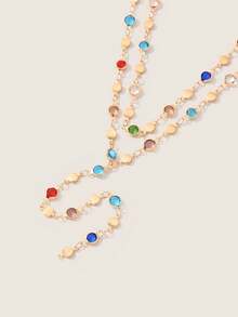 Valisandre 1pc Fashionable Colorful Tassel Necklace, Unique Y-Shaped Necklace Suitable For Parties, Vacations, Gifts, Daily Wear - Gold - View 5