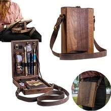 Writer Messenger Wooden Box, Multi-Functional Handmade Wooden Crossbody Messenger Bag, Portable Artist Tool Kit, Painting Brush Storage Sketch Box, Outdoor Painting Easel - Postman Wooden Box - View 1