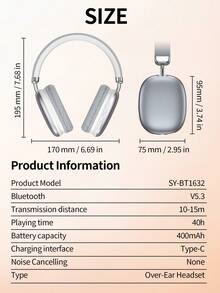 Tagry Wireless Bluetooth Headphones With Microphone, Foldable & Portable, HiFi Stereo, Memory Foam Earcups, Silver - Silver - View 4