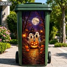 Halloween Witch Trash Can Stickers, Waterproof Wheel Trash Can Decals, Trick Or Treat Pattern, Scary Outdoor Yard Decor, Removable Vinyl Stickers, Suitable For Halloween Party - Halloween Trash Can Stickers - View 13