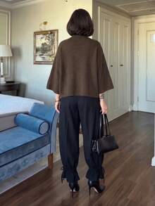 SEREN Elegant Women's Regular Fit Pullover Sweater, Brown, With Traditional Button Details And Wide Cuffs, Autumn Outfit Essential - Brown - View 7