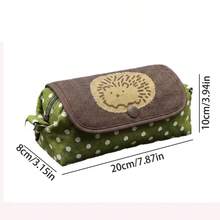 Cute Hedgehog Polka Dot Pencil Case, Large Capacity Student Pencil Box, Stationery Storage Bag, Makeup Bag - Green - View 7