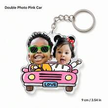 Personalized Face Cutout Photo Keychain, Custom Pink Cartoon Car With Double Photo And Text, Couple Family Keepsake For Bags And Keys - Multi-color - View 11
