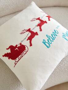 LCUHPCL 1pc Cream Christmas Style Santa Claus Reindeer Sleigh 3D Embroidered Tassel Decor Pillowcase, Home Decor For Living Room, Bedroom, Party, Sofa, Car And More - Multicolor - View 10