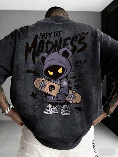 Men's Summer Fashion Naughty Bear Print Round Neck Snowflake Print Short Sleeve T-Shirt
