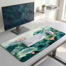 Lotus Pond Ink Art Pattern Extra Long Gaming Mouse Pad & Desk Mat Set, Non-Slip Durable Rubber Base, Smooth Surface, Suitable For PC Laptop Office Home, Abstract Art Decor, Back To School Supplies - A - View 3