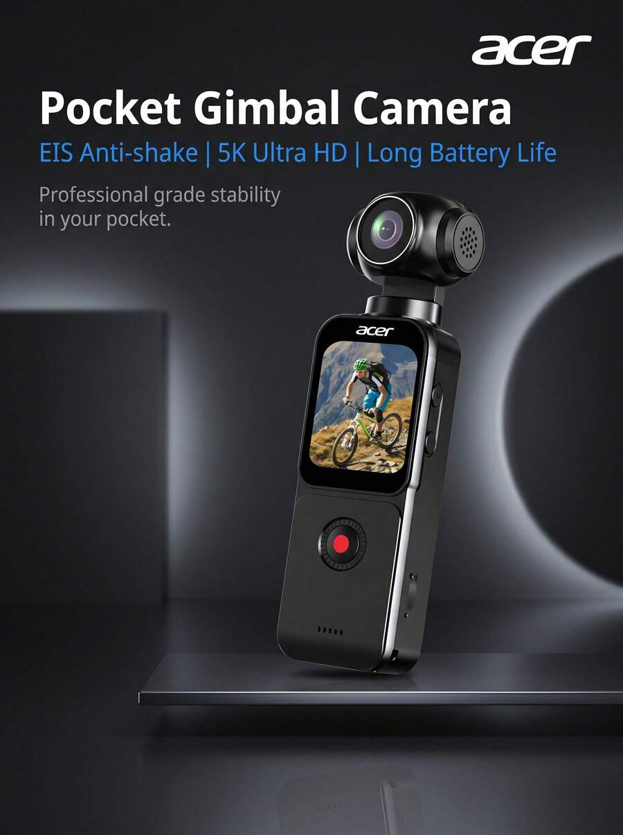 Acer S360 HD Action Camera With Image Stabilization, Handheld Cycling Camera, Vlog Rotating Lens, Black Touchscreen Standard Edition - View 1