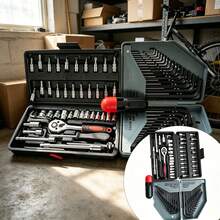 UNISURE 76pcs Multi-Specification Multi-Function Wrench Socket Tool Set, 46pcs 1/4" Ratchet Socket Extension Bar Set + 30pcs Flat Head L-Shaped Hex Key Wrench, Chrome Vanadium Steel Material, Minimalist Silver Socket/Ratchet Head And L-Shaped Wrench Details, Multi-Function Manual Tool Combination Set For Tightening Bolts, Suitable For Bicycle Repair, Equipment Maintenance, Home DIY And Father's Day Gift - Socket + Wrench + Extension Bar - View 2