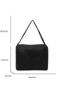 Dedoo Women Bucket Evening Handbag, Solid Sparkle Pattern, Silver Rhinestone Mesh Fabric,Glam Luxe Style, Wedding Banquet Party Purse For Ladies All Seasons - Black - View 7