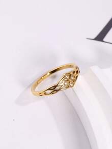 1pc Stainless Steel 18K Gold Plated Hollow Intertwined Rhinestone Thin Closed Ring, Gentle And Elegant, Suitable For Shirts, Dresses, Daily Wear, Niche Design Hand Accessory - Openwork Interwoven Rhinestone Ring - View 1
