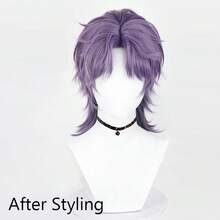 Purple Short Straight Synthetic Men Middle Part Wigs Anime Game Cosplay Fluffy Wig Heat Resistant For Daily Party, Halloween - Purple - View 3