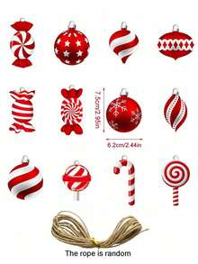 24pcs Candy Cane Christmas Hanging Ornaments, Christmas Tree Pendant Set- Red White Wood Candy Hanging Ornaments,Christmas Deco,Room Decor,Home Decor,Office Holiday Party Decor,Christmas Gift Box Decoration Tags,Window Display,Holiday Photo Props - Pendant - View 7