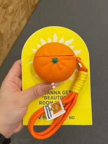 1pc 3D Orange House Silicone Protective Case, Cartoon Design Soft Silicone Earphone Cover With Orange Rope, Compatible With Apple 2/1/3/4 And Pro/Pro 2 (Earphones Not Included), Suitable For Airport And More - Orange - View 2
