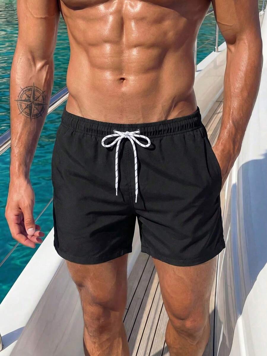 Men Plus Size Swim Briefs Shorts - Black - View 1